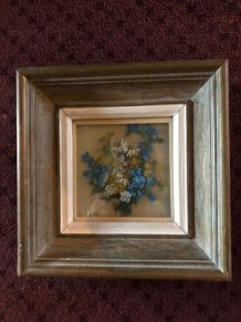 Peinture florale sur verre, signée Decbel Vintage, années 50