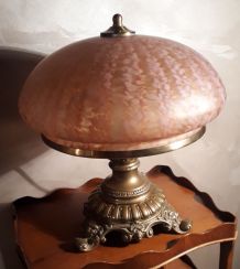 Lampe Art Deco Bronze Doré Pate De verre