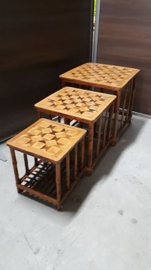 tables gigogne bamboo tigre ,marqueterie  