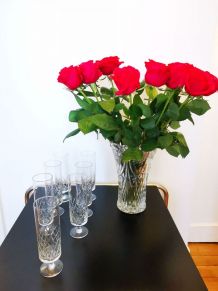 Lot de 7 flûtes à Champagne en cristal