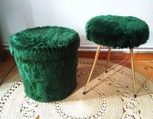 Duo pouf et tabouret moumoute - Années 70