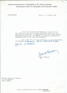 Lettre autographe signée de Jean d'Ormesson 1984