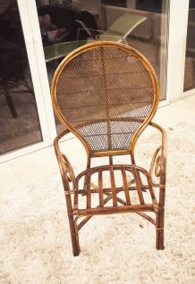 Fauteuil bambou dossier en rotin