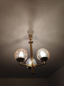 lustre 3 globes verre fumé et craquelé