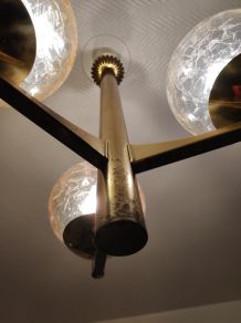 lustre 3 globes verre fumé et craquelé