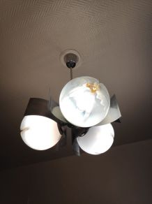 lustre 3 globes en verre de Murano blancs et orange