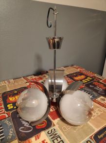lustre 3 globes en verre de Murano blancs et orange