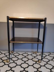 desserte 2 plateaux formica marron sur roulettes