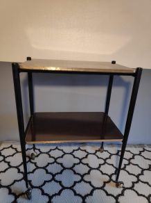 desserte 2 plateaux formica marron sur roulettes