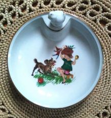 Ancienne assiette "maintien au chaud" en porcelaine fine