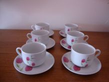 6 anciennes tasses à café en porcelaine ornées de tulipes ro