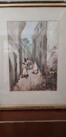 Gouache et aquurelle "souvenirs d'Alger" signée