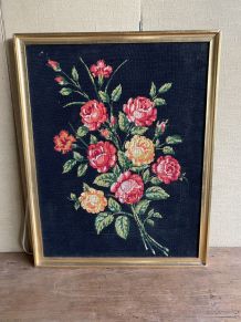 Tableau tapisserie canevas fleurs