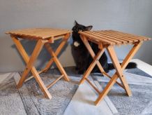 petits tabourets de pêche vintage pliants en bois vernis