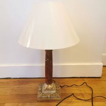 Lampe empire colonne marbre pied dorée 