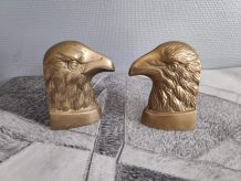 serre-livres têtes d'aigle en laiton massif des années 60