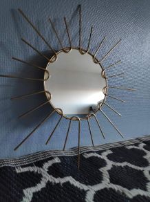 miroir soleil mural avec métal doré vintage des années 60