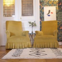  Fauteuil crapaud ocre plissée