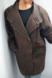 Manteau en cuir marron vintage