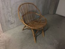 Fauteuil corbeille en rotin années 60