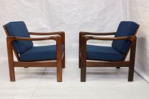 Paire de fauteuils style scandinave années 60 tissu bleu