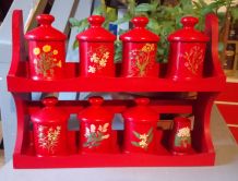 Jolie étagère et ses pots à épices (bois) 