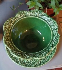 Soupière et plat de service "chou" en barbotine