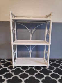 étagère rotin blanche 3 plateaux des années 70