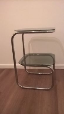 Table d’appoint chrome verre fumé 1970