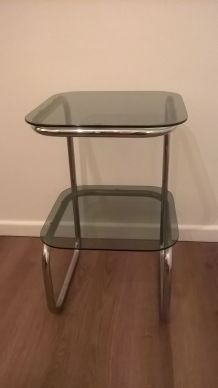 Table d’appoint chrome verre fumé 1970