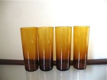 4 verres couleur marron ambré années 70