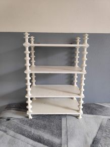 étagère bobines murale ancienne en bois peint blanc