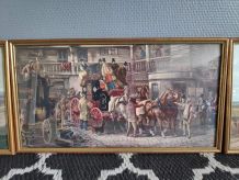 lithographies anciennes diligences sous cadre bois doré 