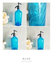 Siphon bleu verre tourné et gravé
