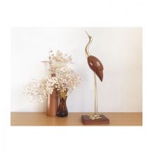 Grand héron en bois et laiton 