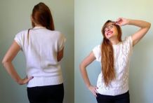 vintage 90s pull à torsades blanc sans manches blanc M