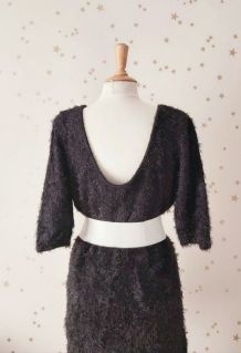 Vintage 90 robe pull poilu maille chenille noir