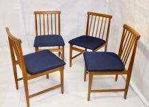 Set de 4 chaises scandinave année 50 restaurées tissu bleu f