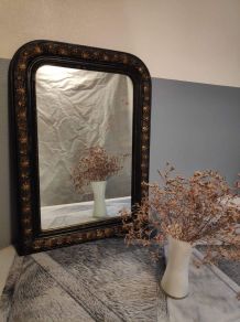 miroir ancien Louis Philippe en bois noir et doré