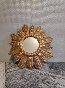 miroir soleil petit en bois doré avec crochet