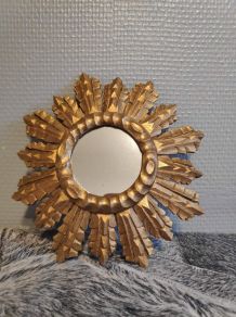 miroir soleil petit en bois doré avec crochet