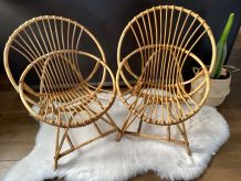Paire de fauteuils rotin vintage