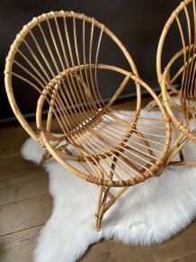 Paire de fauteuils rotin vintage