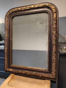 miroir Louis Philippe petit en bois marron foncé et doré