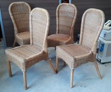 4 chaises rotin vintage 1970 avec  pastille