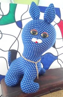 Chat bleu en tissu - Années 70