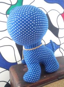 Chat bleu en tissu - Années 70