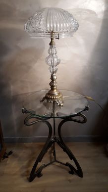 tres grand lampe pied bronze et verre 