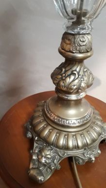 tres grand lampe pied bronze et verre 