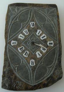 Horloge ardoise sculptée signée Morin vintage Junghans